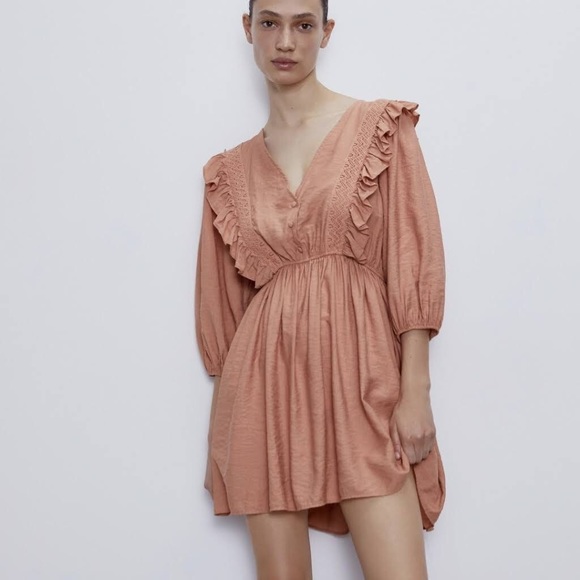 Zara New w/o Tags Lace Marsala Dress, Light Pink, Medium - Picture 3 of 8